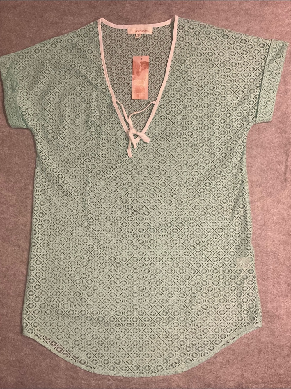 NWT Francesca's Collections Mint Green Lace V-Neck Swim Coverup S/M